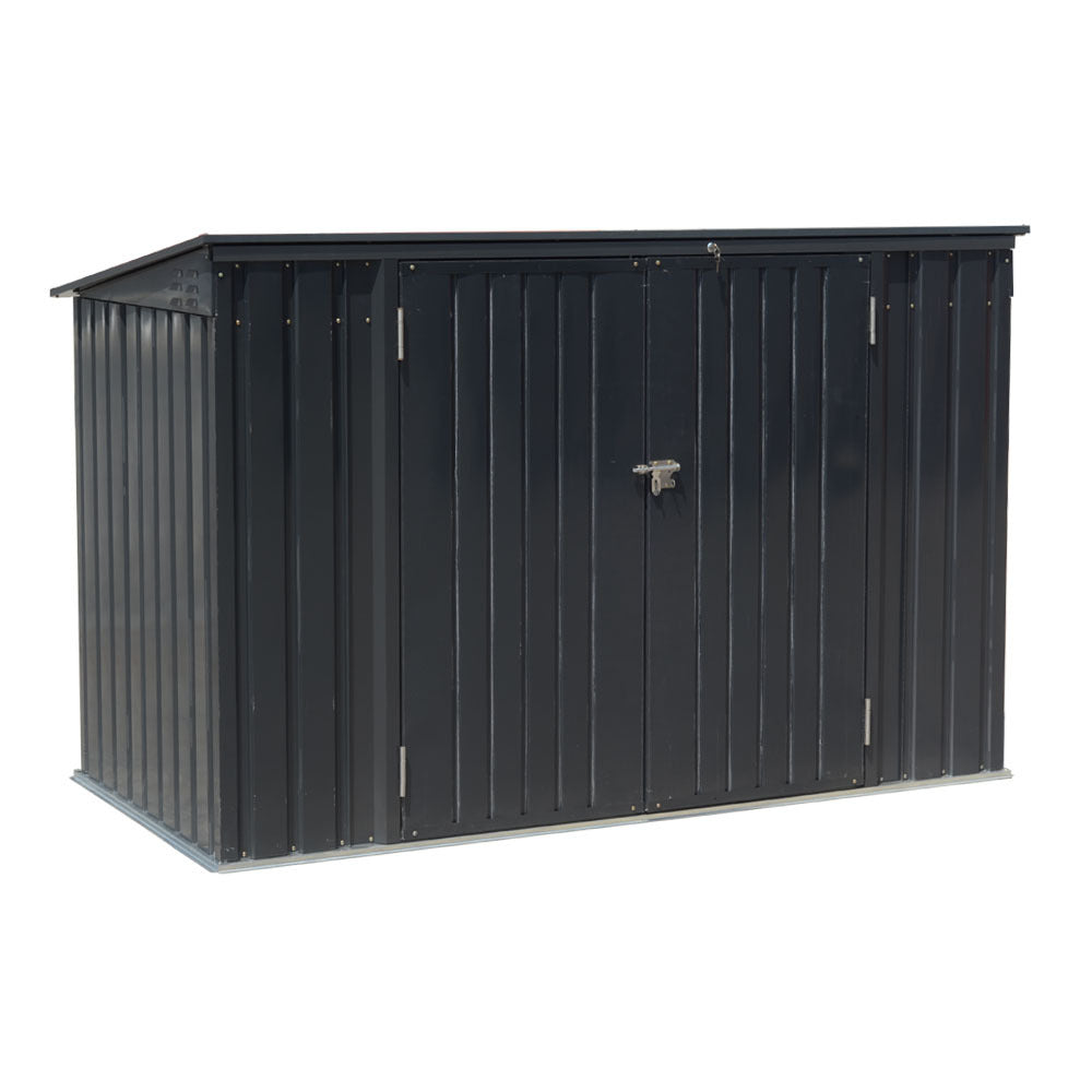 Livingandhome Outdoor Metal Garbage Storage Shed with Hinged Lid