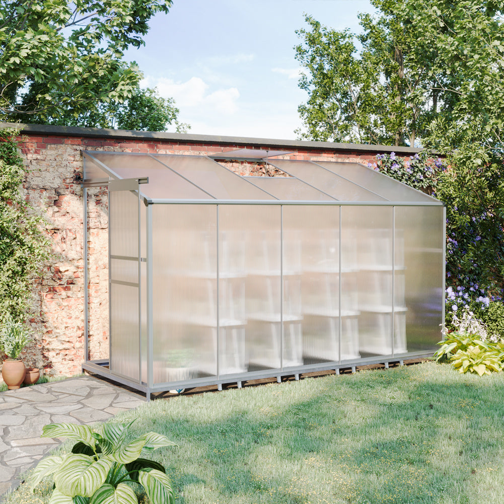 Livingandhome Lean-to Aluminum Greenhouse with Sliding Door, PM1041PM1042